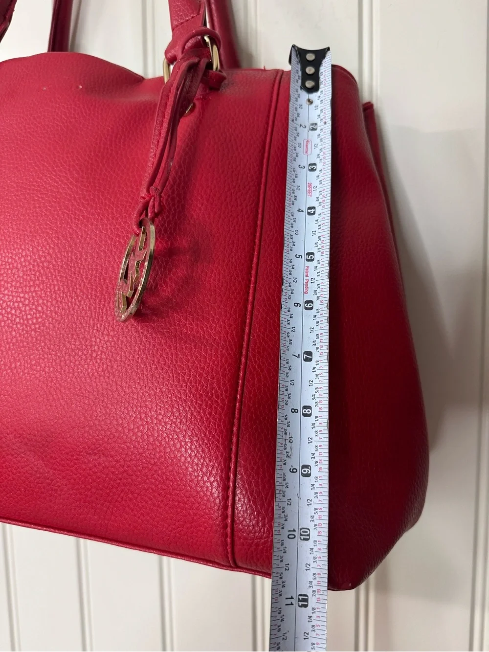 MICHAEL KORS 🍒 Cherry Red Pebbled Leather Shoulder Tote, Gold MK Charm Hangtag
